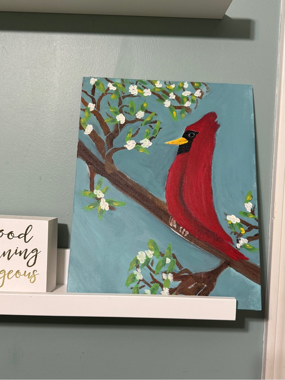 Red Cardinal on Branch Painting